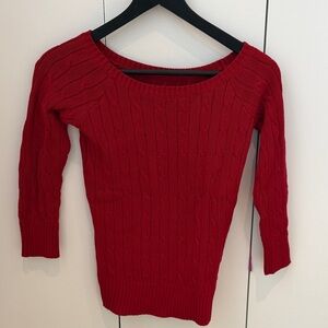 Ralph Lauren Red Off-the-Shoulder Cable-Knit Sweater